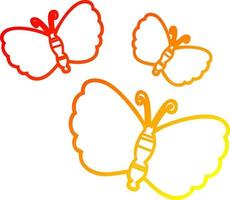 warm gradient line drawing cartoon butterflies vector