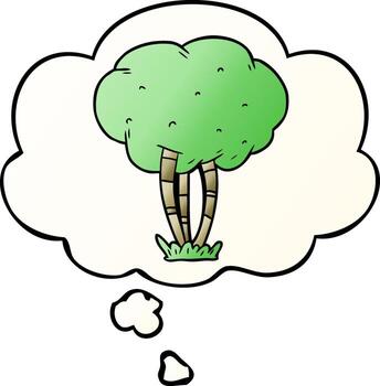 árbol de dibujos animados y burbuja de pensamiento en estilo degradado suave vector