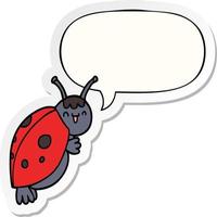 cute cartoon ladybug and speech bubble sticker vector