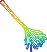 dibujo de línea de gradiente de arco iris palo de escoba de brujas de dibujos animados vector