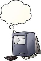 cartoon broken old computer and thought bubble in smooth gradient style vector