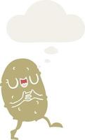 cartoon happy potato and thought bubble in retro style vector