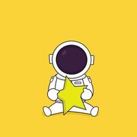 cute astronaut sitting holting the star vector