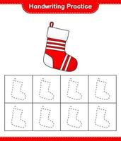 Handwriting practice. Tracing lines of Christmas Sock. Educational children game, printable worksheet, vector illustration