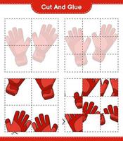 Cut and glue, cut parts of Goalkeeper Gloves and glue them. Educational children game, printable worksheet, vector illustration