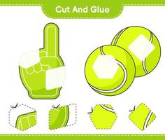 Cut and glue, cut parts of Foam Finger, Tennis Ball and glue them. Educational children game, printable worksheet, vector illustration