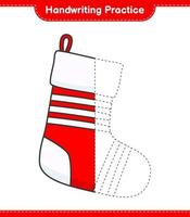 Handwriting practice. Tracing lines of Christmas Sock. Educational children game, printable worksheet, vector illustration