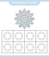 Handwriting practice. Tracing lines of Snowflake. Educational children game, printable worksheet, vector illustration