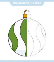 Handwriting practice. Tracing lines of Christmas Ball. Educational children game, printable worksheet, vector illustration