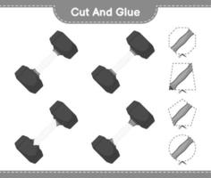 Cut and glue, cut parts of Dumbbell and glue them. Educational children game, printable worksheet, vector illustration