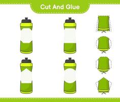 Cut and glue, cut parts of Sport Water Bottle and glue them. Educational children game, printable worksheet, vector illustration