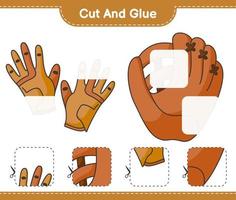 corte y pegue, corte partes de guantes de golf, guantes de béisbol y péguelos. juego educativo para niños, hoja de cálculo imprimible, ilustración vectorial vector