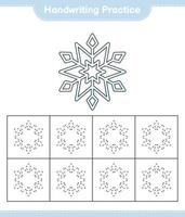Handwriting practice. Tracing lines of Snowflake. Educational children game, printable worksheet, vector illustration