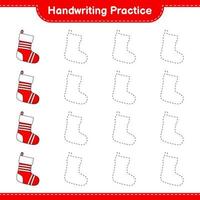 Handwriting practice. Tracing lines of Christmas Sock. Educational children game, printable worksheet, vector illustration