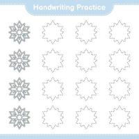 Handwriting practice. Tracing lines of Snowflake. Educational children game, printable worksheet, vector illustration