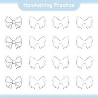 Handwriting practice. Tracing lines of Ribbon. Educational children game, printable worksheet, vector illustration