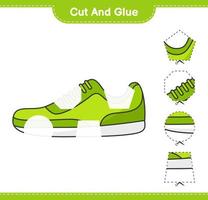 Cut and glue, cut parts of Sneaker and glue them. Educational children game, printable worksheet, vector illustration