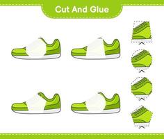 Cut and glue, cut parts of Sneaker and glue them. Educational children game, printable worksheet, vector illustration