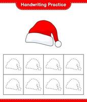 Handwriting practice. Tracing lines of Santa Hat. Educational children game, printable worksheet, vector illustration