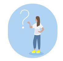 Woman thinking, problem solving concept. Flat vector illustration