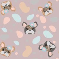 Kawaii Cute bulldog seamless pattern. Isolated cartoon vector illustration