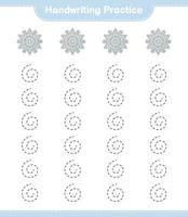 Handwriting practice. Tracing lines of Snowflake. Educational children game, printable worksheet, vector illustration