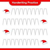 Handwriting practice. Tracing lines of Santa Hat. Educational children game, printable worksheet, vector illustration