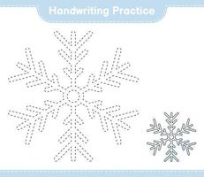 Handwriting practice. Tracing lines of Snowflake. Educational children game, printable worksheet, vector illustration