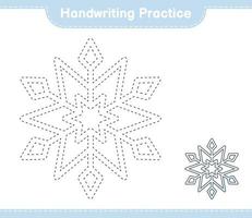 Handwriting practice. Tracing lines of Snowflake. Educational children game, printable worksheet, vector illustration