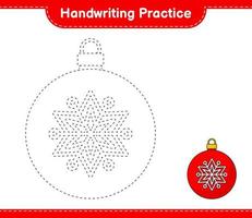 Handwriting practice. Tracing lines of Christmas Ball. Educational children game, printable worksheet, vector illustration