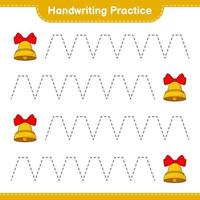 Handwriting practice. Tracing lines of Christmas Bell. Educational children game, printable worksheet, vector illustration