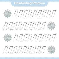 Handwriting practice. Tracing lines of Snowflake. Educational children game, printable worksheet, vector illustration