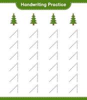 Handwriting practice. Tracing lines of Christmas Tree. Educational children game, printable worksheet, vector illustration