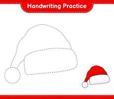 Handwriting practice. Tracing lines of Santa Hat. Educational children game, printable worksheet, vector illustration