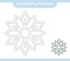 Handwriting practice. Tracing lines of Snowflake. Educational children game, printable worksheet, vector illustration