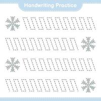 Handwriting practice. Tracing lines of Snowflake. Educational children game, printable worksheet, vector illustration