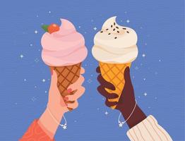 female hands with ice cream vector