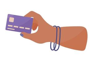 female hand with bank card vector