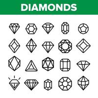 Diamonds, Gems Vector Thin Line Icons Set