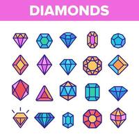 diamantes, gemas vector conjunto de iconos de línea delgada