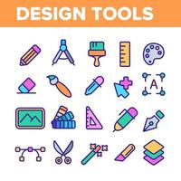 herramientas de diseño conjunto de iconos de línea de color vectorial vector