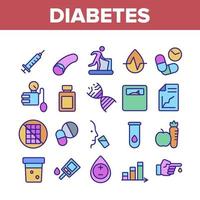 conjunto de iconos de colección de enfermedad de azúcar de diabetes vector