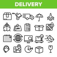 Delivery Line Icon Set Vector. Fast Transportation Service. Delivery 24 Logistic Support Icons. Express Order. Thin Outline Web Illustration vector