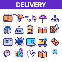 Delivery Line Icon Set Vector. Fast Transportation Service. Delivery 24 Logistic Support Icons. Express Order. Thin Outline Web Illustration vector