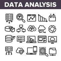 análisis de datos, conjunto de iconos de vector lineal de almacenamiento web