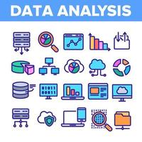 Data Analysis, Web Storage Linear Vector Icons Set