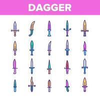 Dagger, Sharp Weapon Vector Thin Line Icons Set