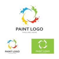 Abstract vector painting brush and colorful paint splash icon, emblem, logo design with color alternative and greyscale version. Editable EPS format design element, arts and crafts concept.