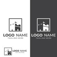 Castle logo silhouette, castle logo with shield combination design vector illustration template.