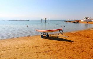 Lifeguard boat on a city beach in northern Israel. photo